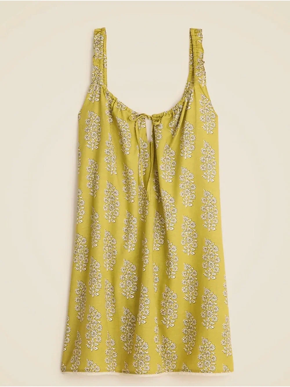 J.Crew Linen Cotton Blend Sleep Dress Lace Trim Floral Yellow Medium M